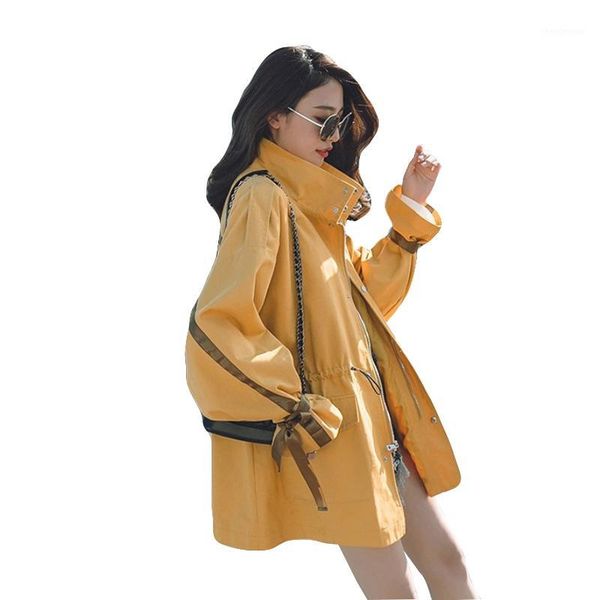 

short trench coat for women long sleeve chic overcoat casual outerwear women autumn zipper windbreaker coat1, Tan;black