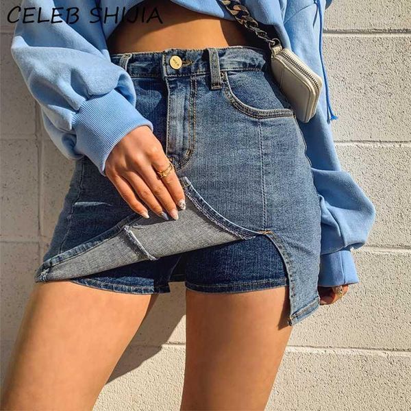 

shijia new summer split mini skirts woman high waist elastic skirt shorts female korean casual street wear clothing 20201, Black