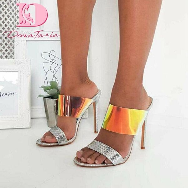 

dress shoes doratasia 2021 fashion women mules sandals thin heels peep toe platform mixed colors pumps summer party woman shoes1, Black