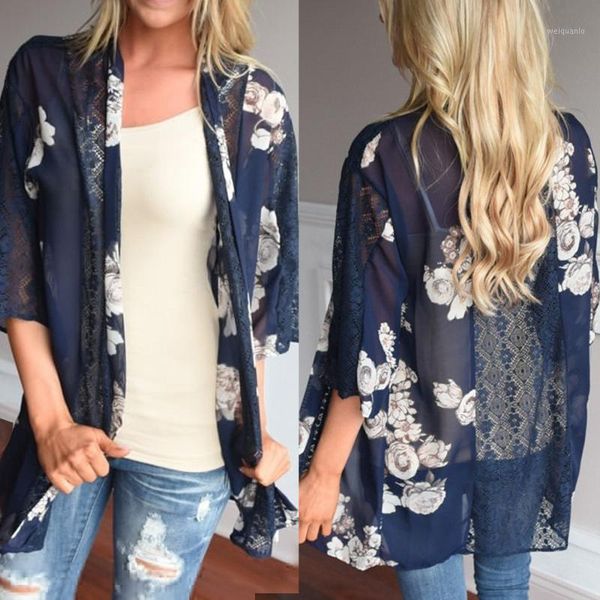 

winter coat women casual new sport coat plus size print beach chiffon loose shawl kimono cardigan cover blouse y7171, Black;brown