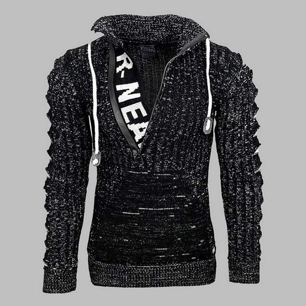 

autumn winter 2020 men's fashion long-sleeved lapel knitwear loose-fitting ply-size pullover sweater jacket to keep warm street, White;black