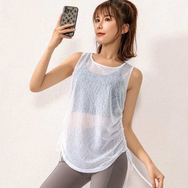

outdoor t-shirts women sport yoga vest sleeveless mesh loose tank for gym fitness t-shirt sportswear athletic quick dry shirts, Gray;blue