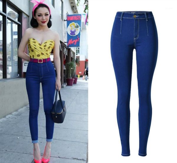 

sindydell high waist solid jeans women slim cotton dark blue skinny jeans femme fashion preppy elastic pencil pants1