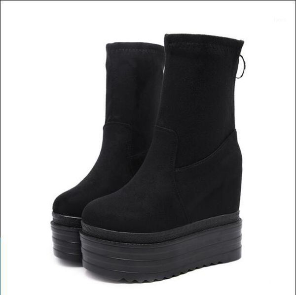 

boots wedges ankle boots, wild platform shoes, super high heel suede waterproof boots1, Black