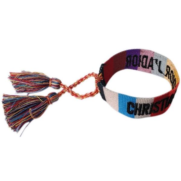 

brand jewelry bohemia cotton rope woven bracelets letter signature embroidery bangle for women tassel lace-up bracelets odm your bvzwb, Black