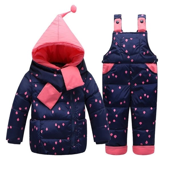 2020 ragazze inverno caldo piumino Set bambini cappotto spesso + tuta vestiti per bambini stampa gocce di pioggia tuta sportiva con cappuccio LJ201017