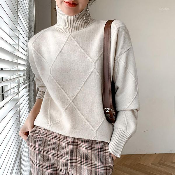 

autumn winter women 100% wool thick solid pullover turtleneck soft fashion sweater female warm soft loose jumper1, White;black