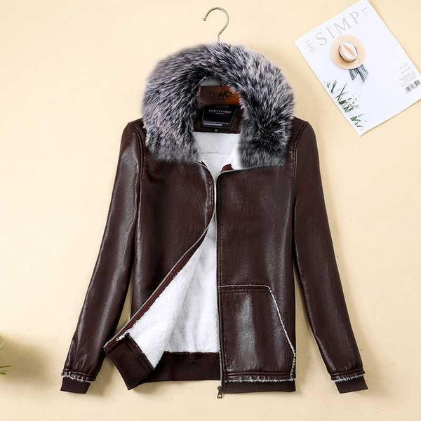 

women's jackets big fur 2021 fashion autumn winter leather women's jacket thicken parkas female warm coat waterproof women outerwe, Black;brown