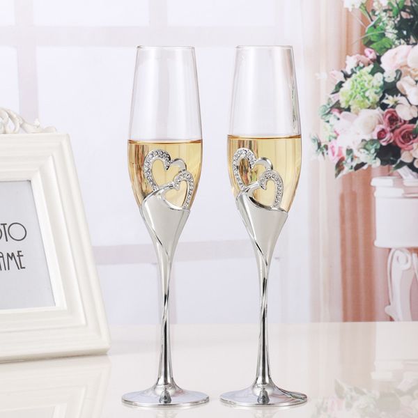 2 pezzi / set cristallo bicchiere di champagne matrimonio tostatura flauti bevanda tazza partito matrimonio vino decorazione tazze per feste confezione regalo LJ200821