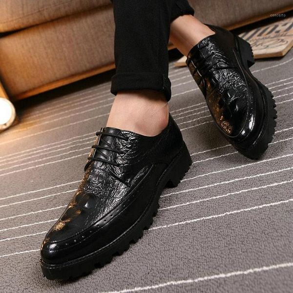 

new crocodile pattern men's dress shoes office business wedding black lace up formal oxfords mens pointed shoes a57-561