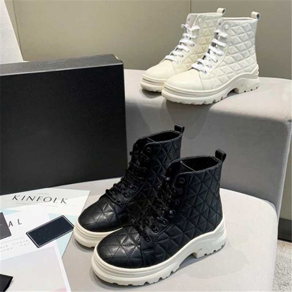 

lattice motorcycle boots splice high-short thick-heel platform lace-up leather plaid women shoes, Black