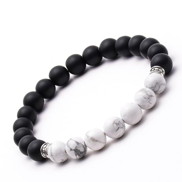 

beaded, strands 8mm round natural white stone black matte onyx beads combination handmade bracelet for male female charm daily jewelr