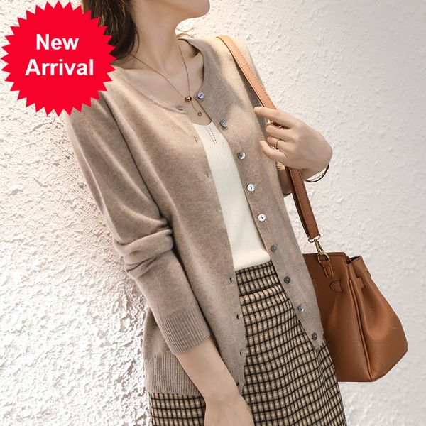 

2021 new female ist 100 cashmere neck cardigan stations new womens colours needed sweater basic winter jacket myoq, White;black