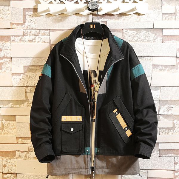 

2021 new autumn spring men fashion streetwear casual korean style mens jacket turndown collar male clothes 2021 new jn4x, Black