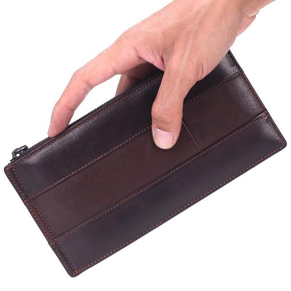 

wallets genuine leather men classic long card holder male purse quality zipper large capacity big wallet for, Red;black
