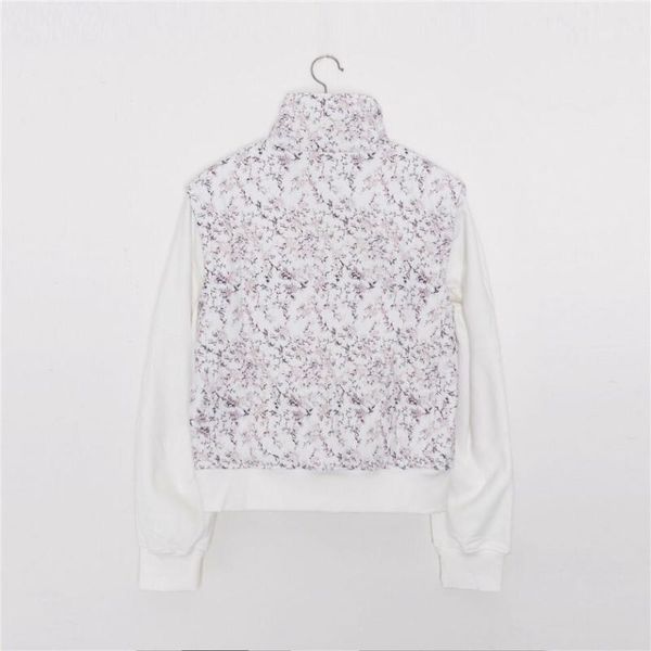 

women hoodie 2020 autumn/winter floral print cotton sweatshirt with zipper collar high collar fake two-piece plus fleece, Black