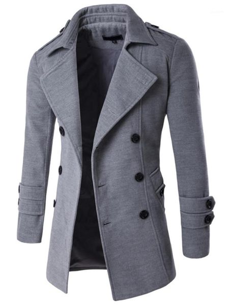 

winter wool jacket men's high-quality wool coat casual slim collar coat men's long cotton collar trench outwear1, Black