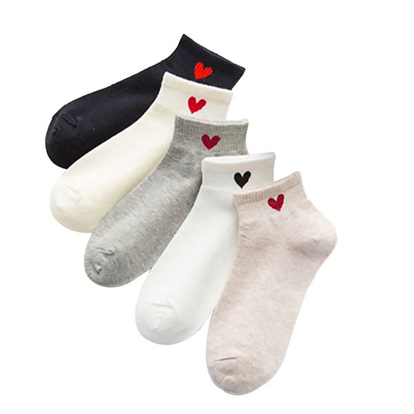 

5 pairs/lot women fashion skateboard sock lovely heart socks simple female short socks girl boat socks tj288, Black;white