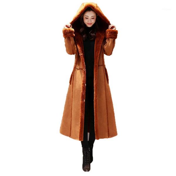 

hooded long woolen coat women 2020 winter new gray caramel plus size loose lapel fashion plus thick warmth blends coat lr7191, Black