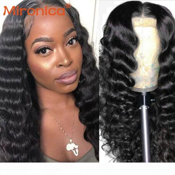 

loose deep wave wigs lace front human hair wigs for black women t part lace wig 4x4 closure wig prelucked hair remy, Black;brown