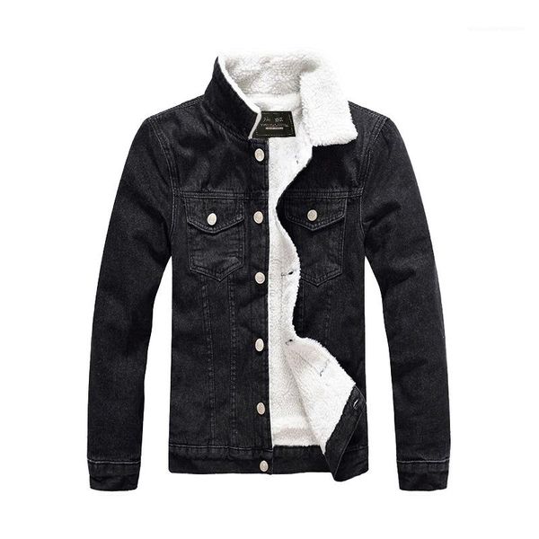 

neck single breasted casual outerwear clothing for men plus size fleece jackets mens denim solid color thicked winter coats lapel, Black;brown