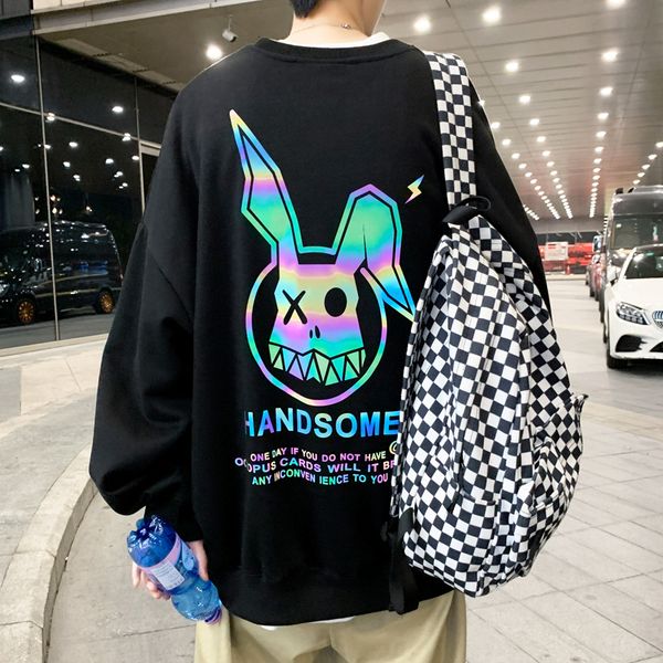 

autumn pullover colorful reflective sweater men's large round neck loose luminous student couple coat
