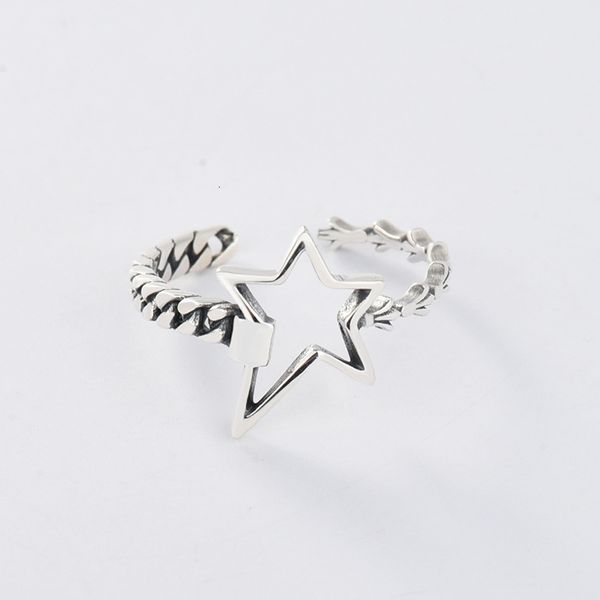 

s925 sterling silver open ring female simple irregular five pointed star make old hollow star ring