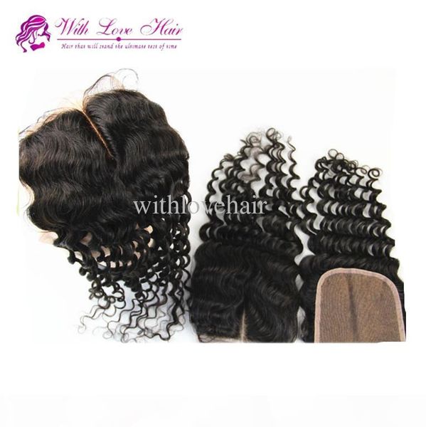 

4*4 inches natural color deep wave middle part lace closure brazilian virgin hair ing, Black;brown