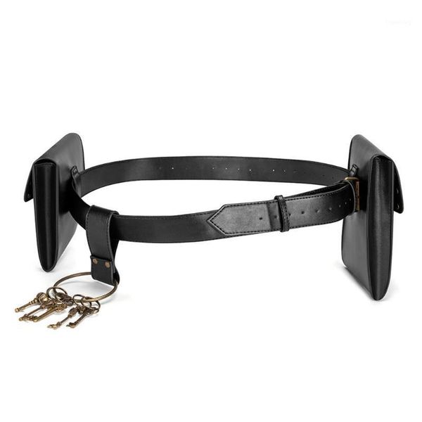 

waist bags creative vintage belt leather wallet men pack steampunk double pouch bag waterproof mobile phone knight cos1