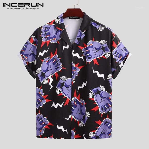 

2020 men printed shirt short sleeve casual lapel camisas streetwear vacation chic summer fashion mens hawaiian shirts incerun1, White;black