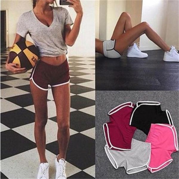 

women sports yoga shorts workout fitness running female cotton high waist gym cycling sport wholesale kg-131, White;red