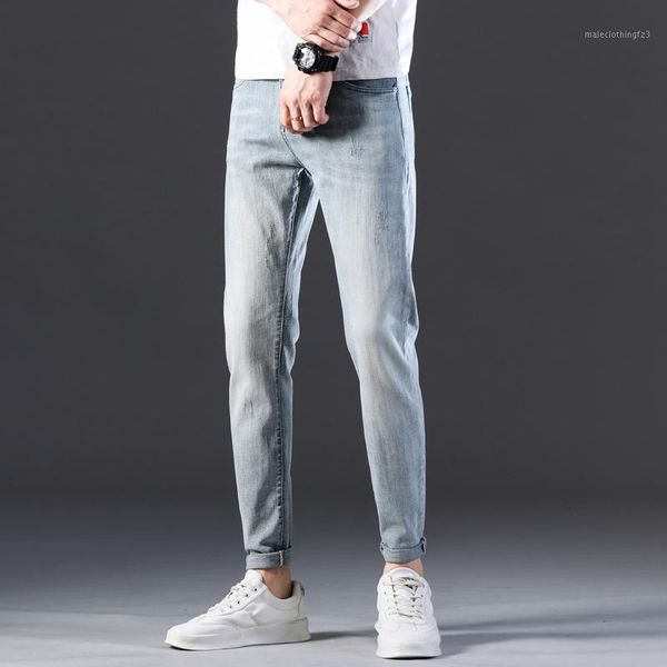 

men's jeans men's spring and autumn cotton fashion casual streetwear trousers in regular fit ankle-length skinny slim gray1, Blue