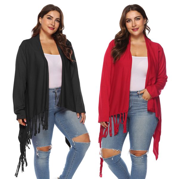 

large women's dress fat woman irregular fringe one button cardigan medium length coat a10002