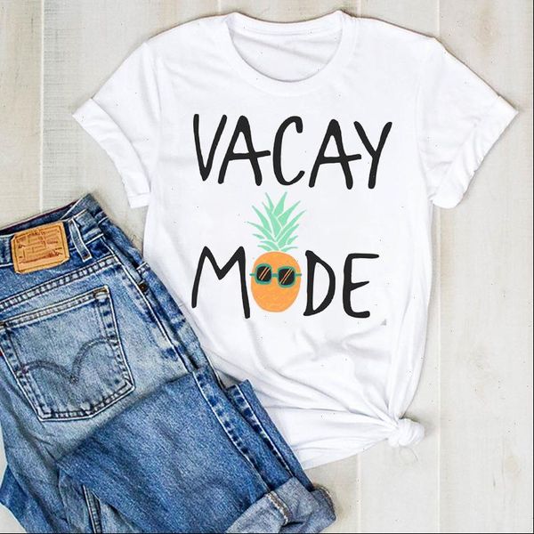 

women lady pineapple vacay mode fashion fruit beach ladies summer t tee tshirt womens female shirt clothes graphic t shirt, White
