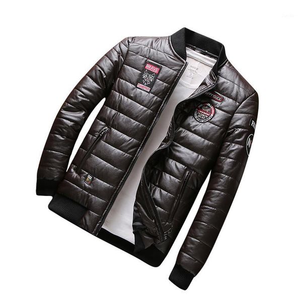 

winter new men's pu leather jacket stand collar thick warm clothing slim fits male parkas fashion motorcycle leather coats 8xl1, Black