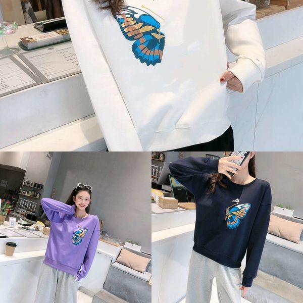 

z64mp 2020 autumn f long women's pullover pullover sweaterbutterfly new casual sweater chest big butterfly round neck sweaterloose slee, Black