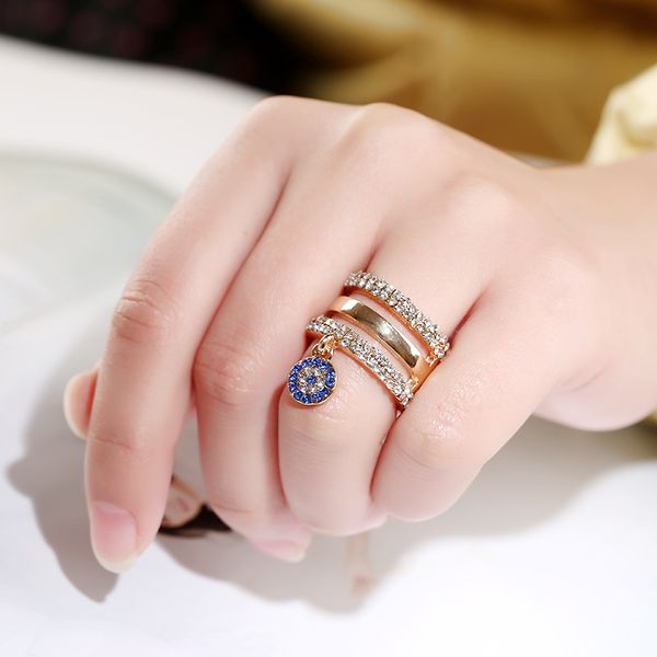

fashion luxury women engagement jewelry gold color crystal rhinestone female wedding finger blue evil eye rings, Golden;silver