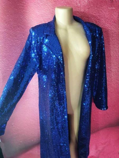 

new glitter silver blue sequins overcoat long coat female singer dancer stage wear bar nightclub concert sequined1, Black;red