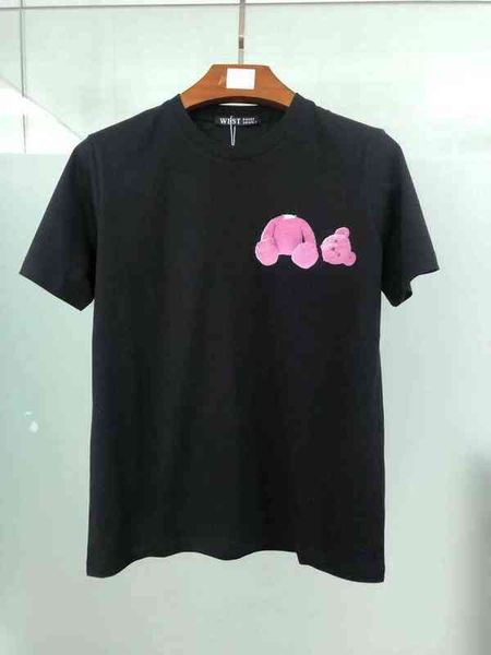 

haircut bear pa fashion drill short sleeve t-shirt men's loose half brand couple's summer national, White