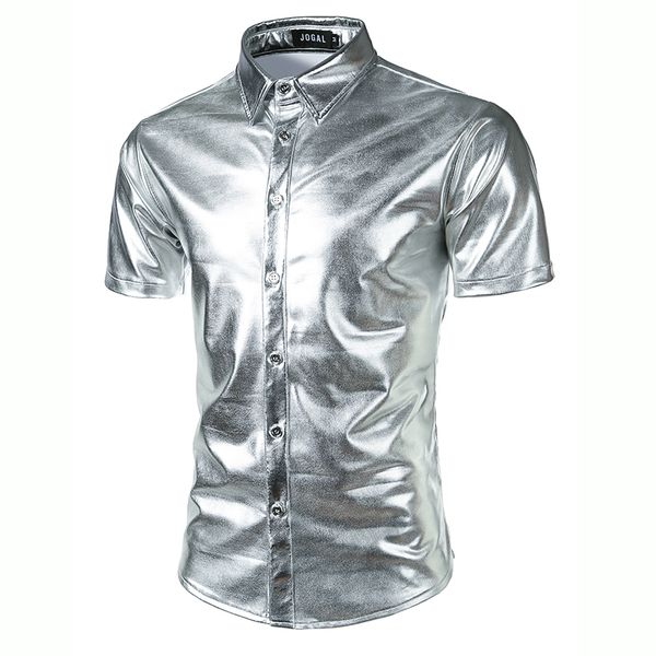 

zemtoo men's metallic silver nightclub style light stage show short sleeve shirt fd020, White;black