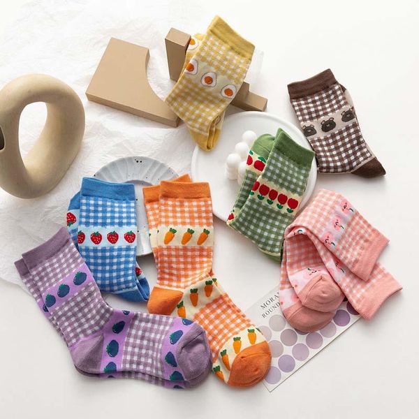 

socks & hosiery japanese sweet fruit funny harajuku kawaii strawberry banana peach egg cute women cartoon skarpetki sokken femme sox, Black;white