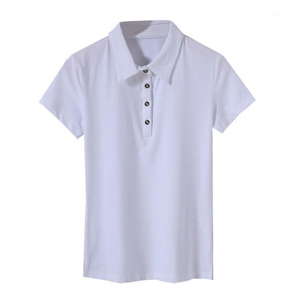 

2020 summer new solid color button lapel casual slim women's short sleeve shirt simple fashion white collar oversized