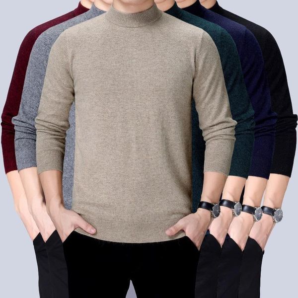 

qiu dong season brand men's pullovers half the high-necked cashmere pure color of men's leisure long sleeve knit, White;black