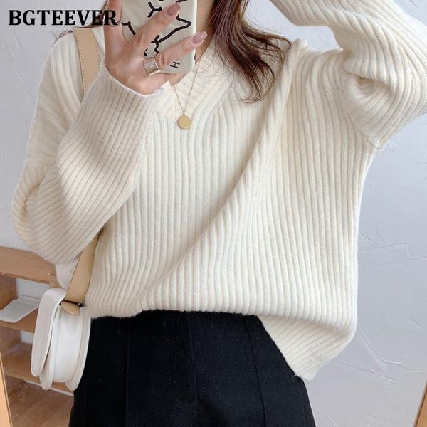 

bgteever vintage chic v-neck women sweater sweet soft loose stripes knitted pullover jumpers female winter 20191, White;black