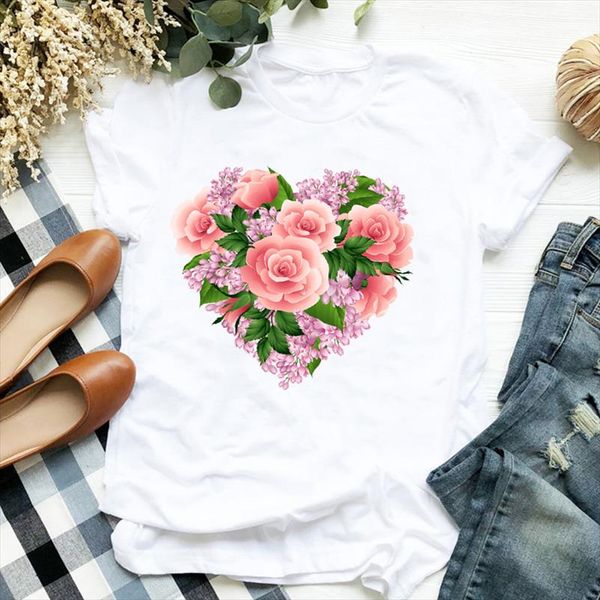 

women lady floral flower short sleeve clothing fashion print ladies t tee womens shirt clothes tshirt female graphic t shirt, White