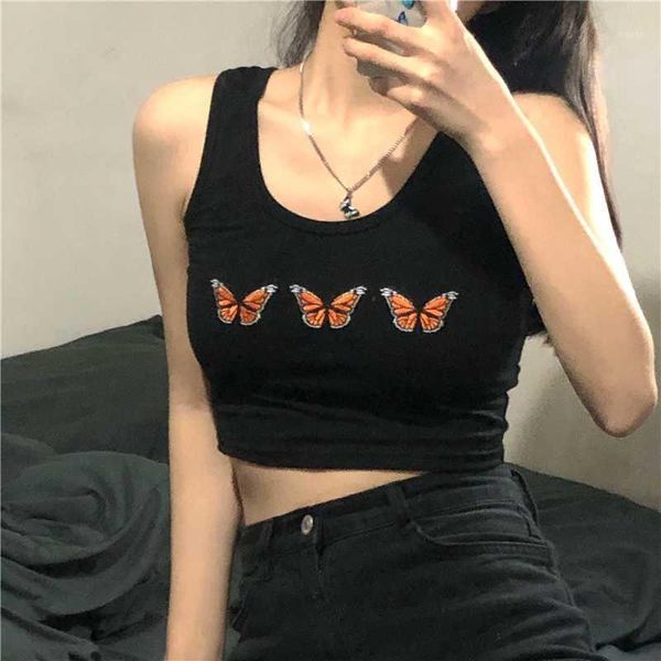 

women's tanks & camis 2021 embroidered little butterfly tank casual short style women printed female1, White