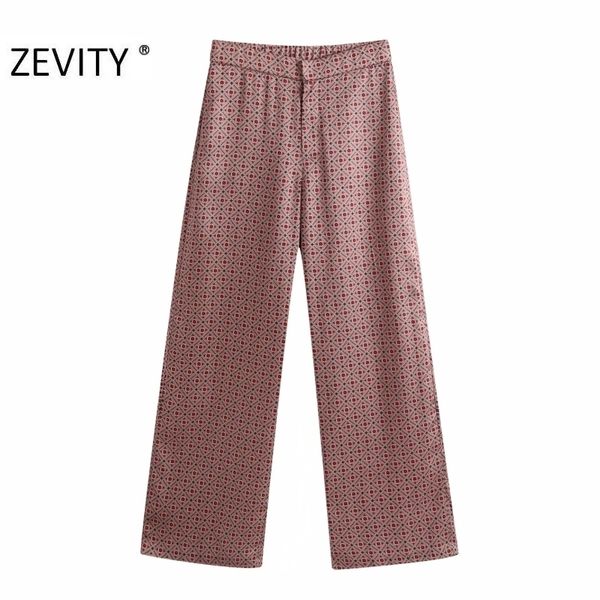 

zevity new women vintage position flower print straight pants female leisure retro long trousers chic elastic waist pants p941 201031, Black;white