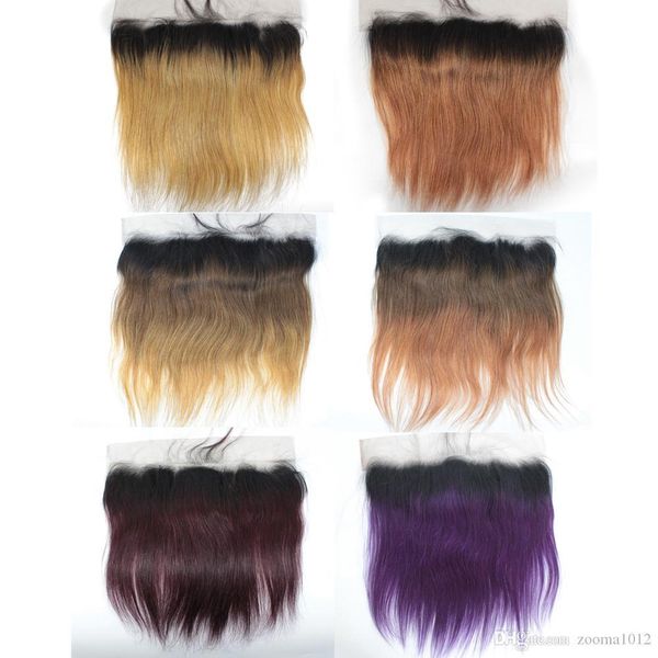 

brazilian virgin straight hair ear to ear lace frontal closure 1b blonde brown 13x4 lace frontal ombre human hair 4*4 lace closure, Black
