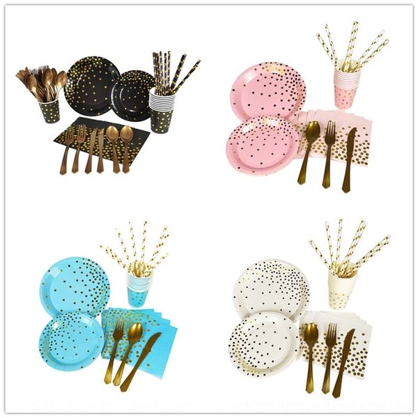 

6xvis 200 pieces of pink blue polka and white bronzing black paper matching supplies 25-person tableware tissue tissue tissuecup dot tray pa
