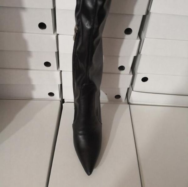 

boots woman black pointed toe stiletto heels buckles decoration thigh over the knee night club big size 47 slim long